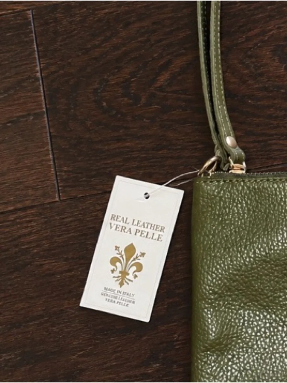 Olive Green Genuine Leather Wristlet Clutch